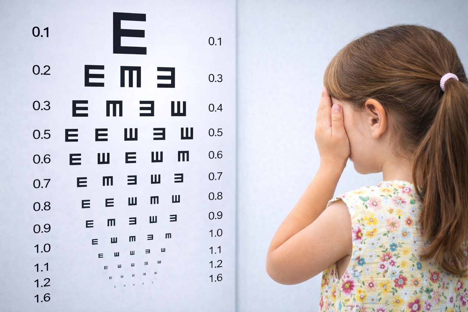Bambina durante test della vista con tabella